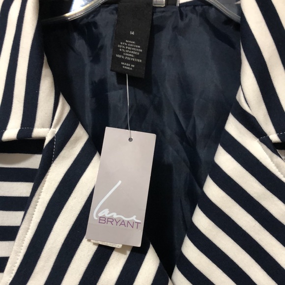 Lane Bryant Jacket Women 14 Sailor Collar Striped Full Zip Slash Pockets Navy Yt - Picture 3 of 8